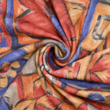 Jersey de polyester imprimé peinture en patchwork bleu, rouge et orange