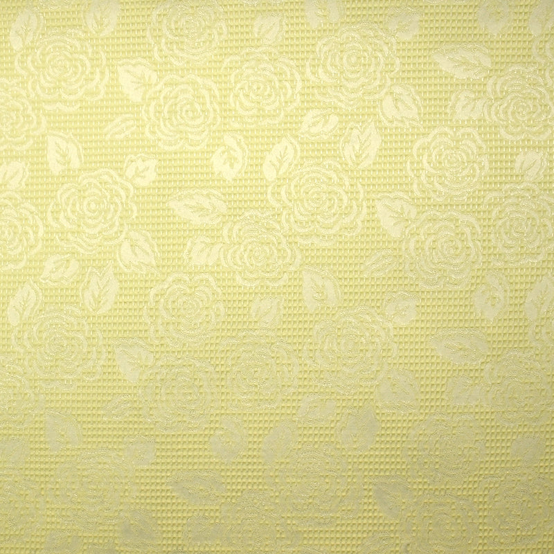 Jacquard nid d'abeille satiné fleurs jaune pâle et blanc