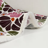 Velours de coton côtelé imprimé botanique rose sur fond blanc