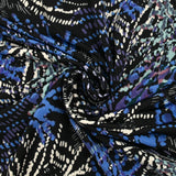 Maille crêpe imprimée feu d'artifice bleu fond noir