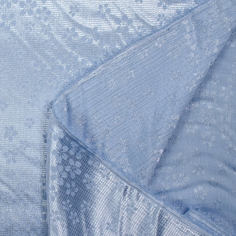 Crêpe jacquard satiné crinkle Sakura fond bleu clair