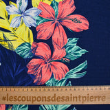 Lin viscose imprimé fleurs en base fond marine