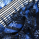 Lin et coton imprimé fantaisie bleu marine