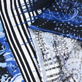 Lin et coton imprimé fantaisie bleu marine