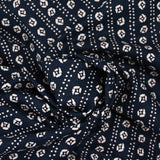 Lin viscose imprimé fleurs et pointillé rayé fond marine