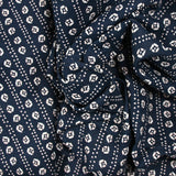 Lin viscose imprimé fleurs et pointillé rayé fond marine