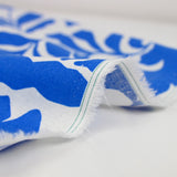 Lin viscose imprimé feuillage bleu fond blanc