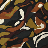 Maille crêpe imprimée en forme anthracite, marron et anis fond noir