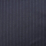 Striped wool blend flannel suit fabric with navy blue background