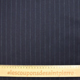 Striped wool blend flannel suit fabric with navy blue background
