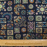 Satin lourd brodé et sequins patchwork fond marine au mètre