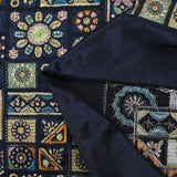 Satin lourd brodé et sequins patchwork fond marine au mètre
