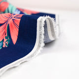 Lin viscose imprimé fleurs en base fond marine