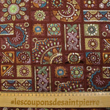 Satin lourd brodé et sequins patchwork fond bordeaux au mètre