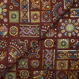 Satin lourd brodé et sequins patchwork fond bordeaux au mètre