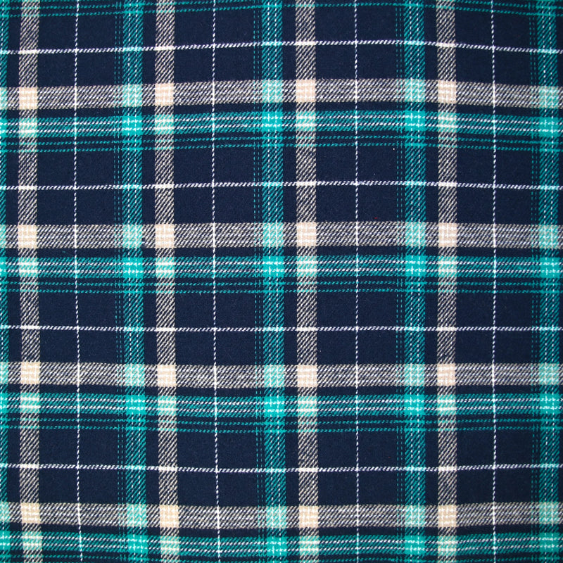 Flanelle de coton à carreaux Sam turquoise et bleu marine