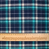 Flanelle de coton à carreaux Sam turquoise et bleu marine
