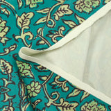Velours ras imprimé fleurs block print fond turquoise