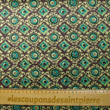Velours ras imprimé abstrait gris et turquoise fond vert clair