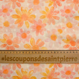 100% cotton veil Plumetis daisy print orange and pink ecru background