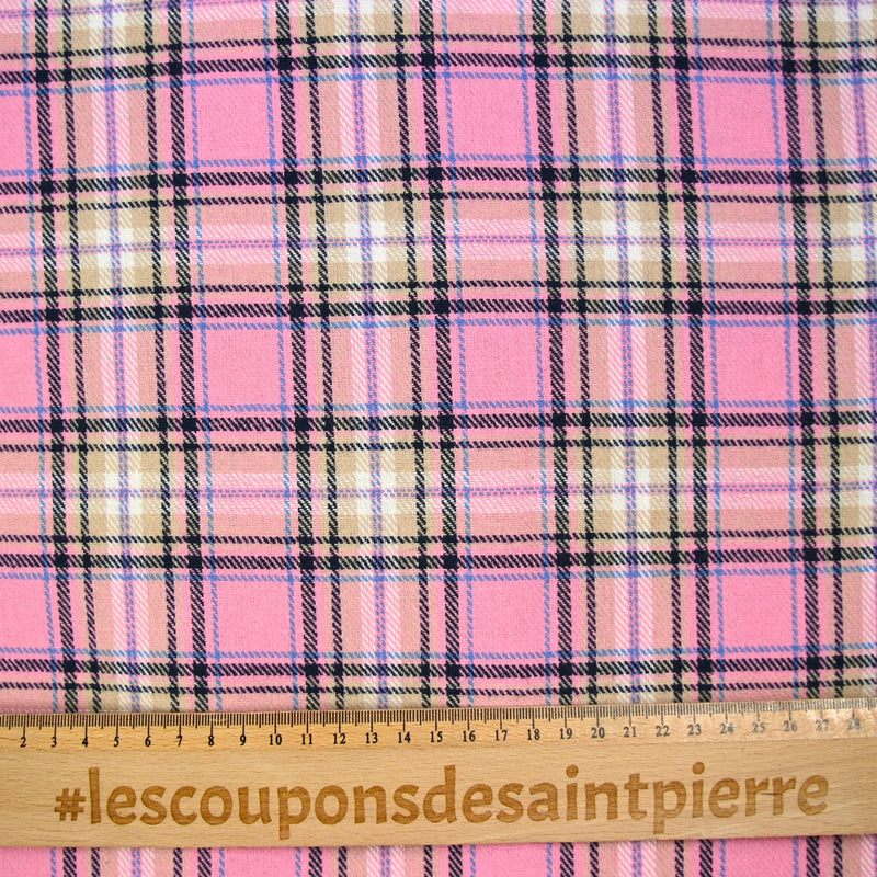 Flanelle de coton à carreaux Raphaël rose et bleu