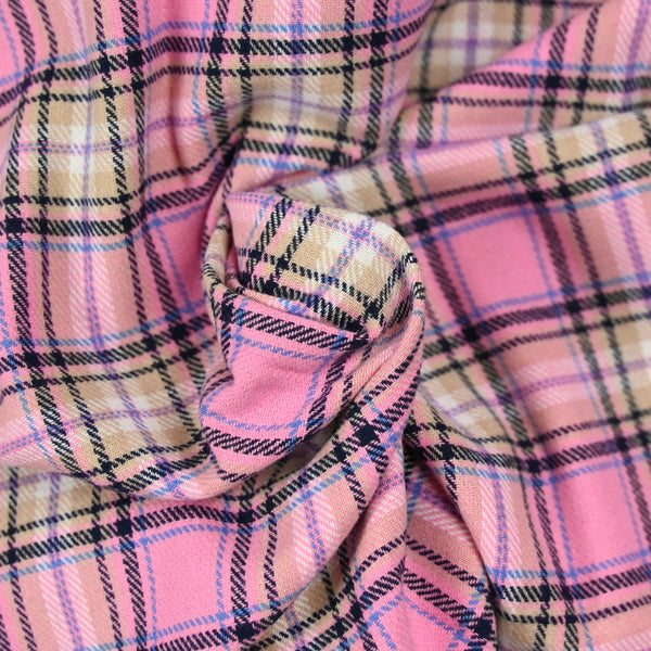 Flanelle de coton à carreaux Raphaël rose et bleu