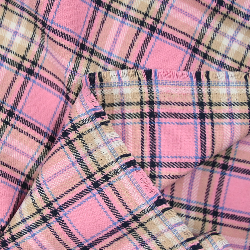 Flanelle de coton à carreaux Raphaël rose et bleu