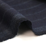 Striped wool blend flannel suit fabric with navy blue background