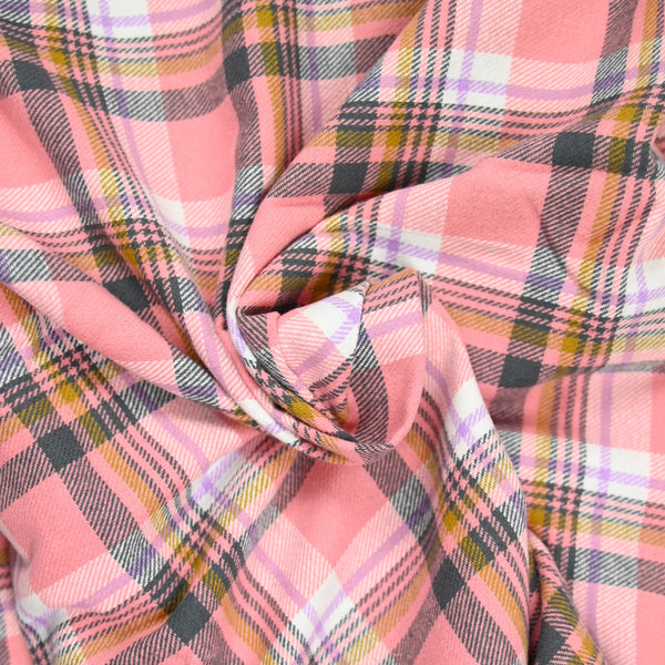 Flanelle de coton à carreaux Jules rose et violet