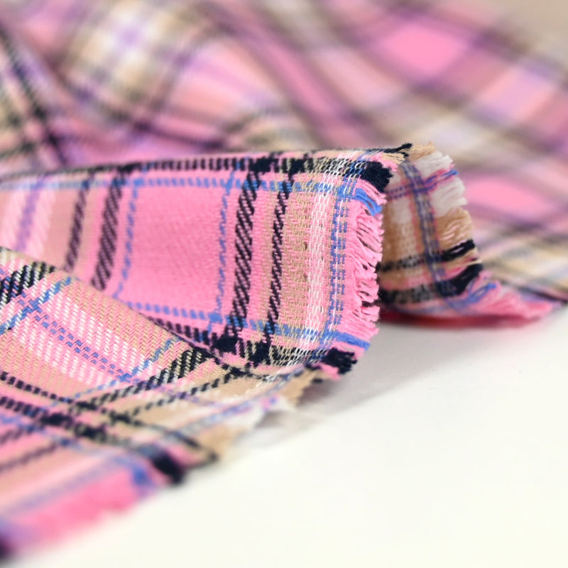 Flanelle de coton à carreaux Raphaël rose et bleu