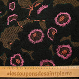 Fausse fourrure sherpa brodée floraison fond noir