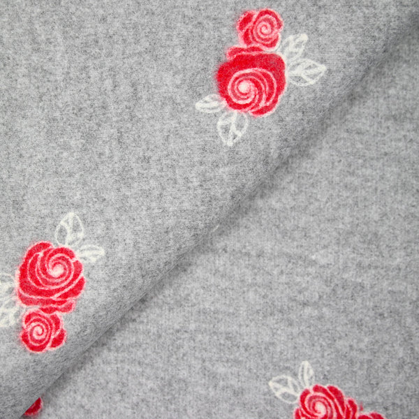 Caban polyester rose rouge feutré fond gris