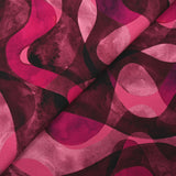 Twill de viscose imprimé vagues vieux rose et fuchsia