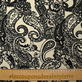 Twill de viscose imprimé ombre cachemire noir fond écru