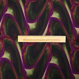 Twill de viscose imprimé ondes de feuilles vert et violet