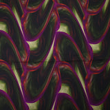 Twill de viscose imprimé ondes de feuilles vert et violet