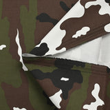 Satin de coton élasthanne militaire marron et kaki fond blanc