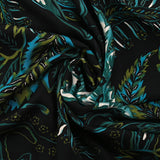 Twill de viscose imprimé cachemire turquoise et kaki fond noir