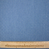 Chambray de algodón decorado con pedrería fondo azul denim