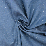 Chambray de algodón decorado con pedrería fondo azul denim