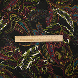 Twill de viscose imprimé cachemire lie de vin, kaki et ocre fond noir