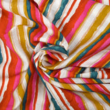 Crêpe viscose imprimé rayures en couleur fond blanc
