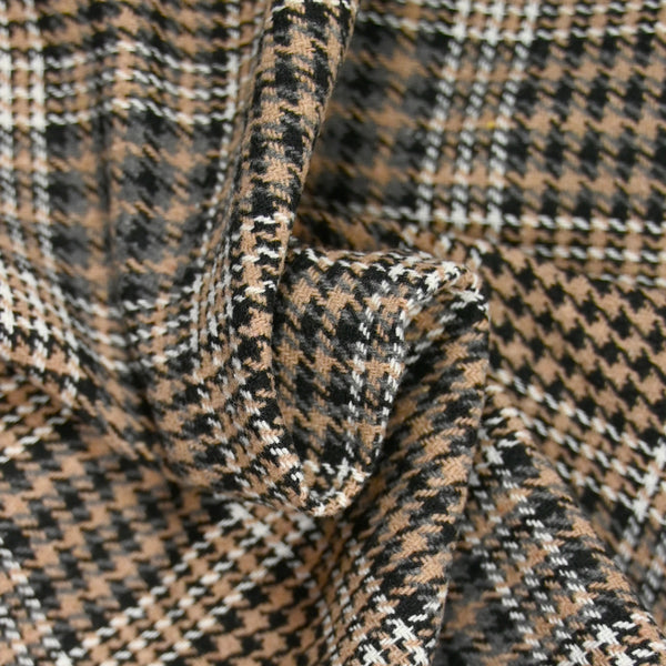 Polyviscose tissé teint à carreaux lourd camel et noir