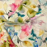 Viscose linen floral watercolor print with string background