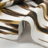 Crêpe viscose imprimé ondes abstraites marron fond blanc