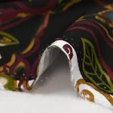Twill de viscose imprimé cachemire lie de vin, kaki et ocre fond noir