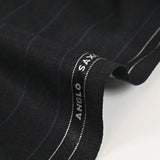 Tissu tailleur 100% laine Super 140's rayé bleu fond gris anthracite