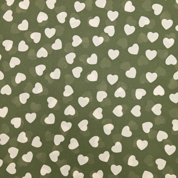 Mousseline de polyester imprimée coeur fond kaki
