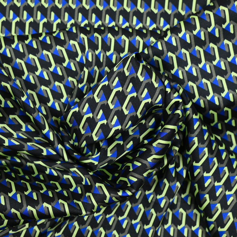 Satin de polyester sergé petit spatial vert et bleu