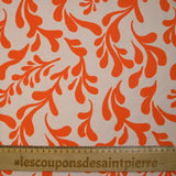 Jersey de velours ras imprimé branche rétro orange fond écru
